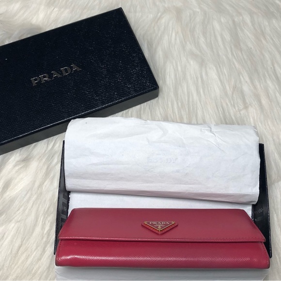 Prada Pink Peonia Textured Saffiano Triang Leather Wallet - Picture 17 of 17